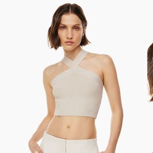 Babaton sculpt knit criss cross cropped tank color Matte Pearl size M